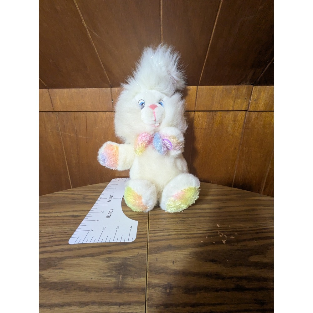 Dan Dee Collectors Choice White Plush Bunny Rainbow Bowtie Tinsel Easter Rabbit